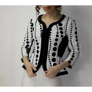 Vintage Joseph Ribkoff Sz 4 Black White Zip Front Jacket Geometric Art Deco